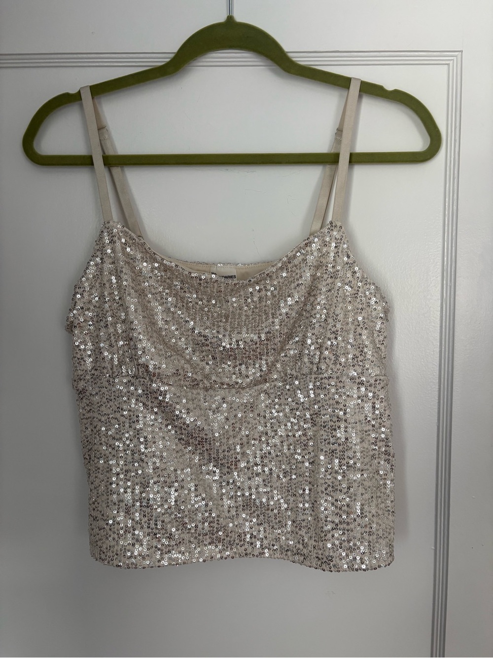 No Boundaries Sequin Cowl Neck Tank Top - Champagne Beige